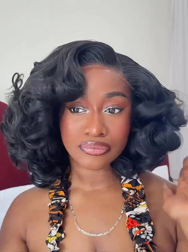 Dorsanee Shoulder Length Bouncy Loose Body Wave 13x4 HD Lace Front Bob Human Hair Wigs