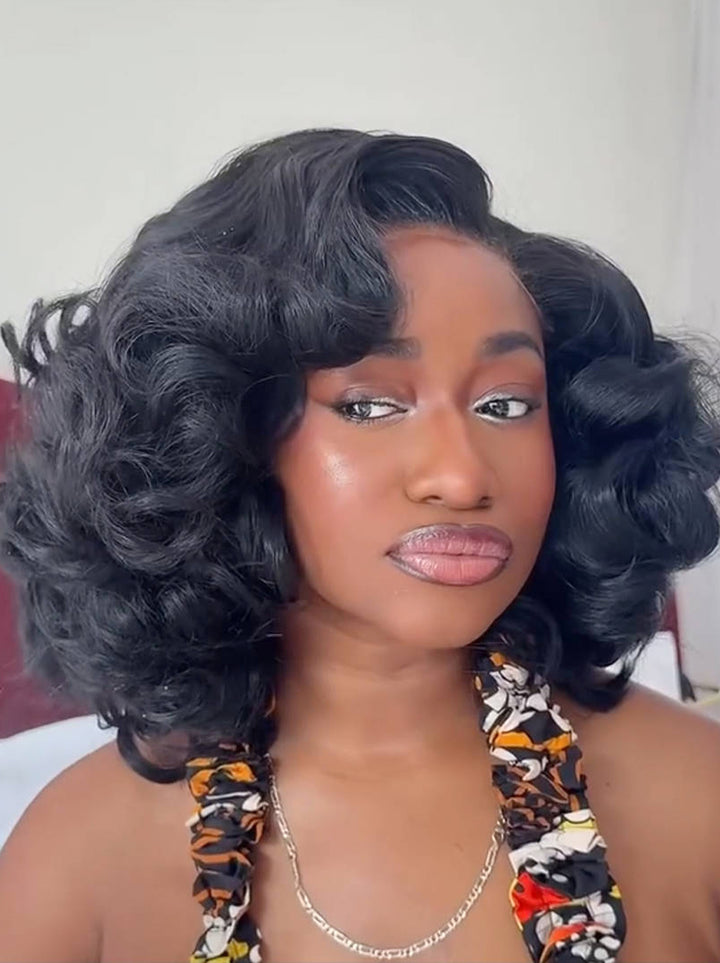 Dorsanee Shoulder Length Bouncy Loose Body Wave 13x4 HD Lace Front Bob Human Hair Wigs