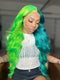 Dorsanee Split Dye Half Green Half Blue Luxury Summer Beach Vacations 13x4 Lace Front Human Hair Wig