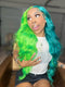 Dorsanee Split Dye Half Green Half Blue Luxury Summer Beach Vacations 13x4 Lace Front Human Hair Wig