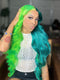 Dorsanee Split Dye Half Green Half Blue Luxury Summer Beach Vacations 13x4 Lace Front Human Hair Wig