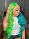 Dorsanee Split Dye Half Green Half Blue Luxury Summer Beach Vacations 13x4 Lace Front Human Hair Wig