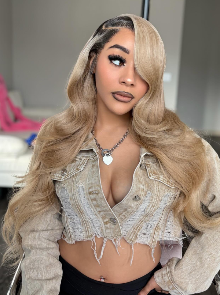 Dorsanee Strawberry Ash Blonde With Dark Roots 13x4 Lace Front Remy Human Hair Wigs