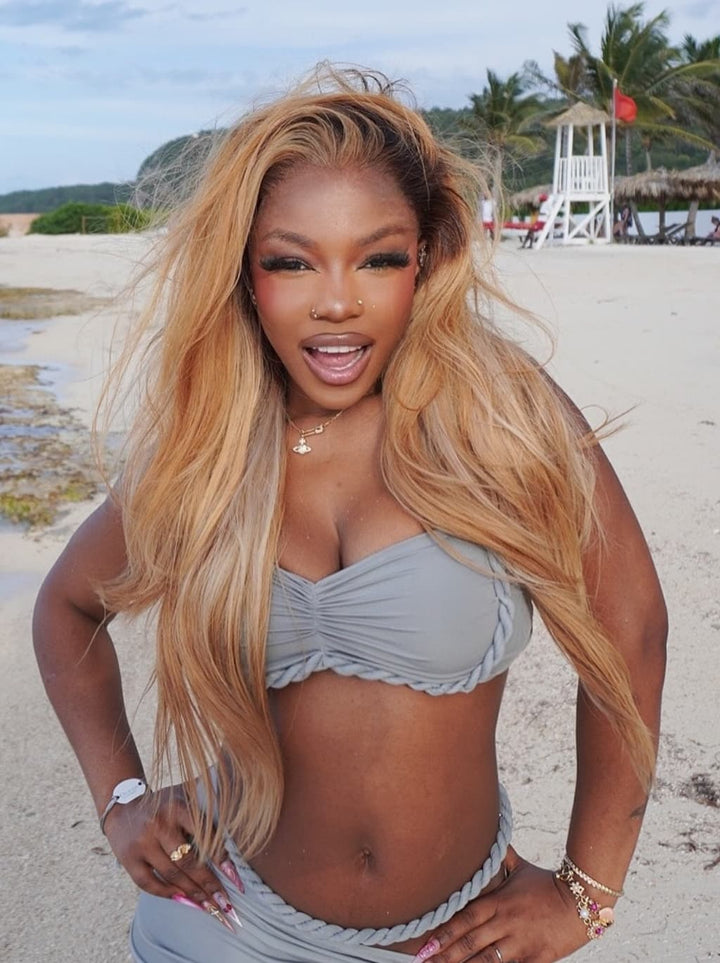 Dorsanee Sun-Kissed Golden Caramel Honey Blonde Luxury Summer Beach Vacations 13x4 Lace Front Human Hair Wigs