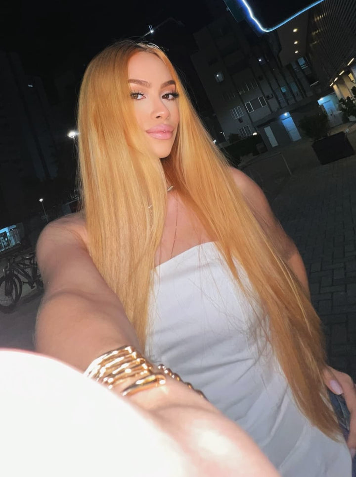 Dorsanee Sun-Kissed Golden Honey Blonde Bone Straight 13X4 Lace Front Human Hair Wigs
