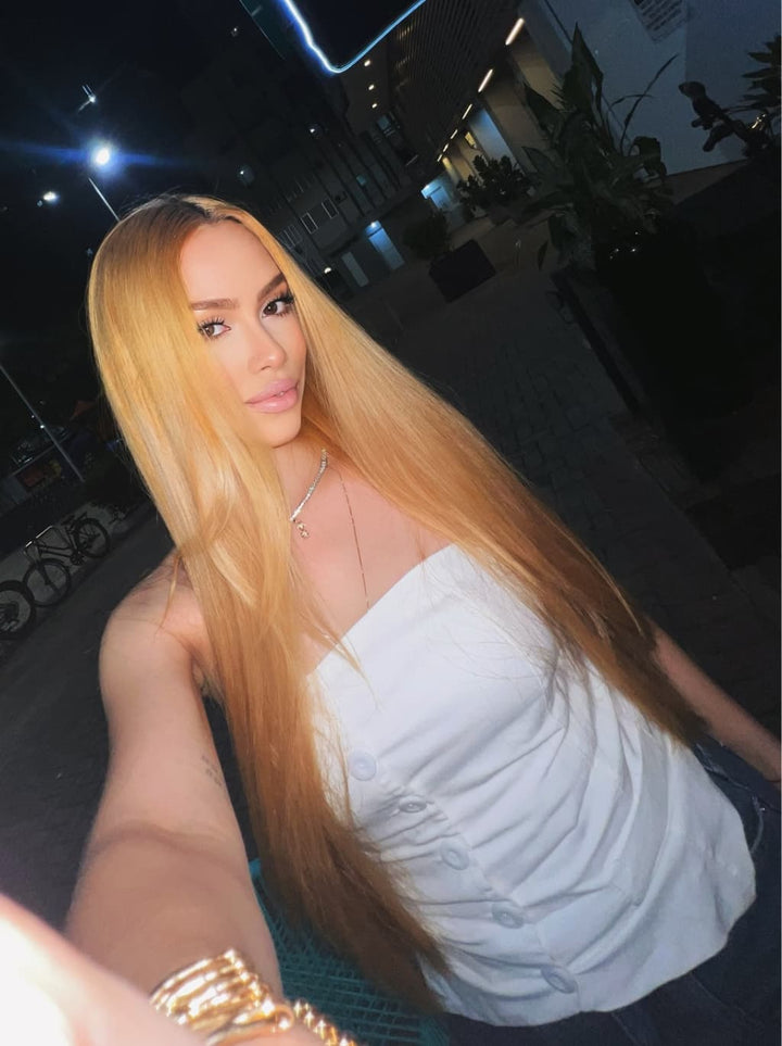Dorsanee Sun-Kissed Golden Honey Blonde Bone Straight 13X4 Lace Front Human Hair Wigs