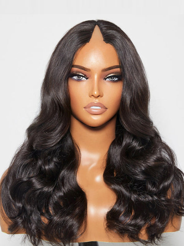 Thin V Part Wig Long Body Wave Human Hair Wigs Glueless Beginner Friendly Natural Wig