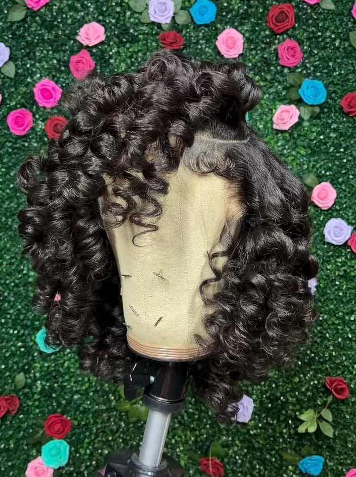 Dorsanee Tight Spiral Curly Shoulder Length Short Bob 13X4 Lace Front Human Hair Wigs