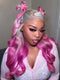 Dorsanee Two Tone Ombre Platinum Silver Gray Vibrant Bubblegum Fuchsia Pink 13x4 Lace Front Human Hair Wig