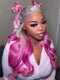 Dorsanee Two Tone Ombre Platinum Silver Gray Vibrant Bubblegum Fuchsia Pink 13x4 Lace Front Human Hair Wig