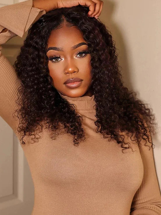Glueless Kinky Curly V Part Human Hair Coily Wigs No Leave Out Near Me