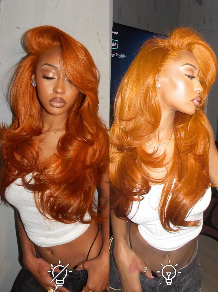 Dorsanee Vibrant Pumpkin Copper Orange 13x4 Lace Front Virgin Human Hair Wig