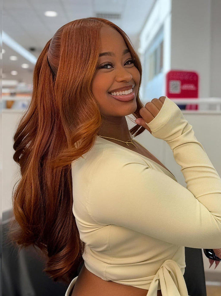 Dorsanee Vibrant Pumpkin Copper Orange Short Bob Body Wave Curls 13x4 Lace Front Human Hair Wig