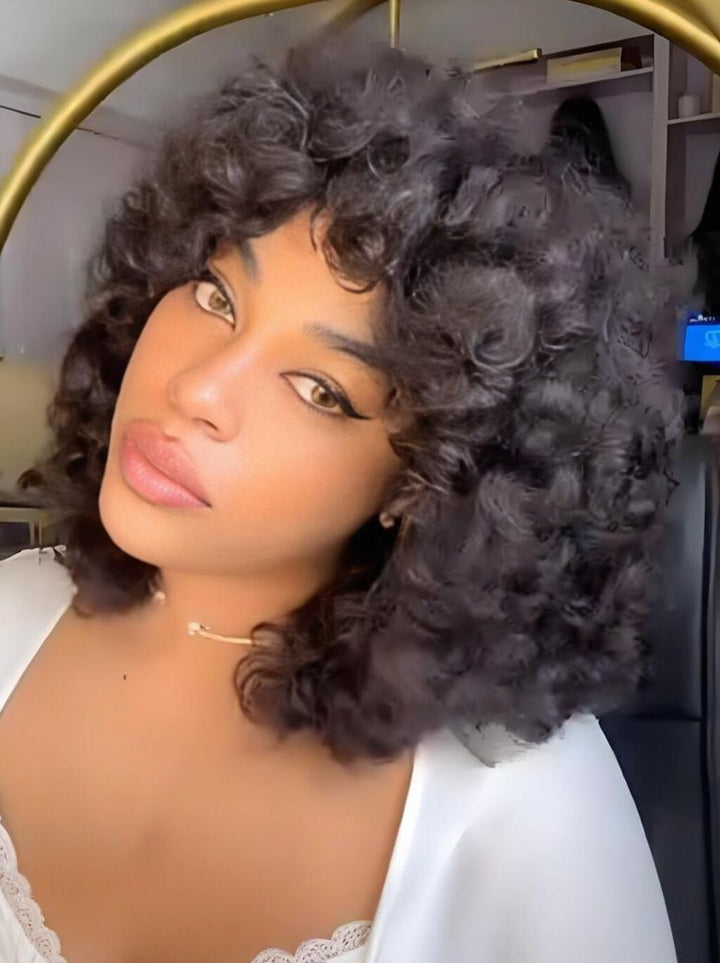 Dorsanee Voluminous Chic Natural Curly Full-bodied Look Bob Human Hair Wig