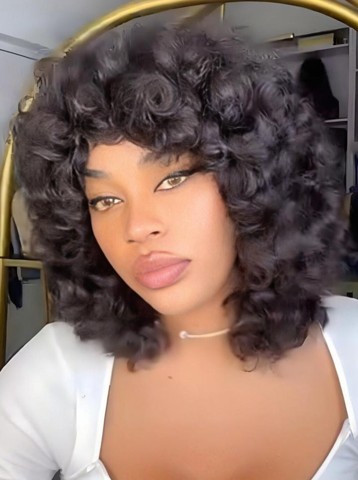 Dorsanee Voluminous Chic Natural Curly Full-bodied Look Bob Human Hair Wig