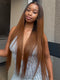 Dorsanee Warm Chestnut Brown with Dark Roots Bone Straight 13X4 Lace Front Human Hair Wigs 250 300 Density