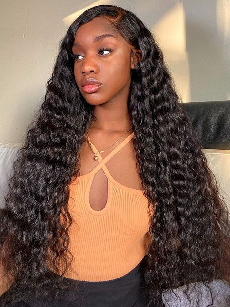 HD Lace 6x4 Lace Closure Wigs Deep Wave Glueless Wig Pre Plucked Natural Black Water Wave Human Hair Wigs