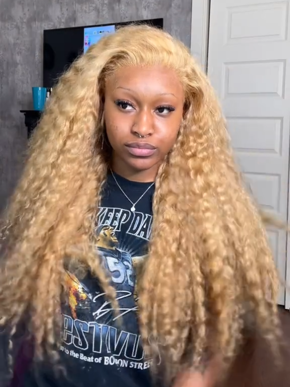 Wear & Go 13x4 Lace Frontal Water Wave Glueless Wigs Honey blonde #27 Human Hair