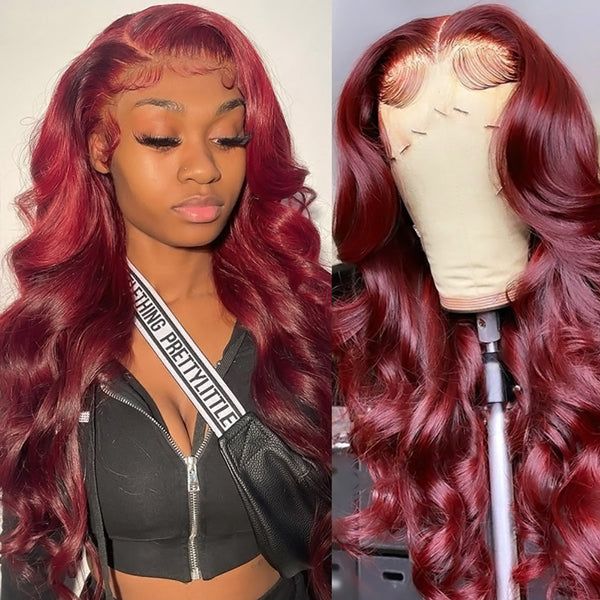 Two Wigs = $349 | 24" #99J Burgundy Body Wave 13x4 Lace Front Wig + 22" Natural Black Water Wave 360 Lace Wig