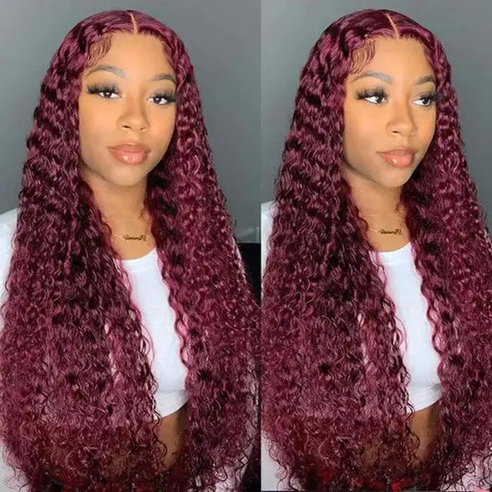 Dorsanee Hair 99J Burgundy Curly Wig Transparent 13x4 HD Lace Frontal Wig for Women Human Hair Wig
