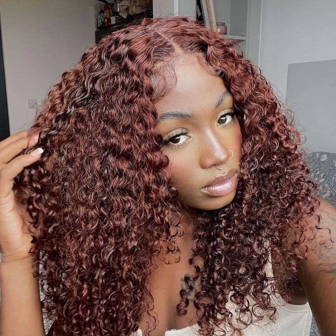Dorsanee Hair Reddish Brown Jerry Curly Wear Go 6x4 Pre-Cut Lace Wig Glueless Lace Front Human Hair Wig