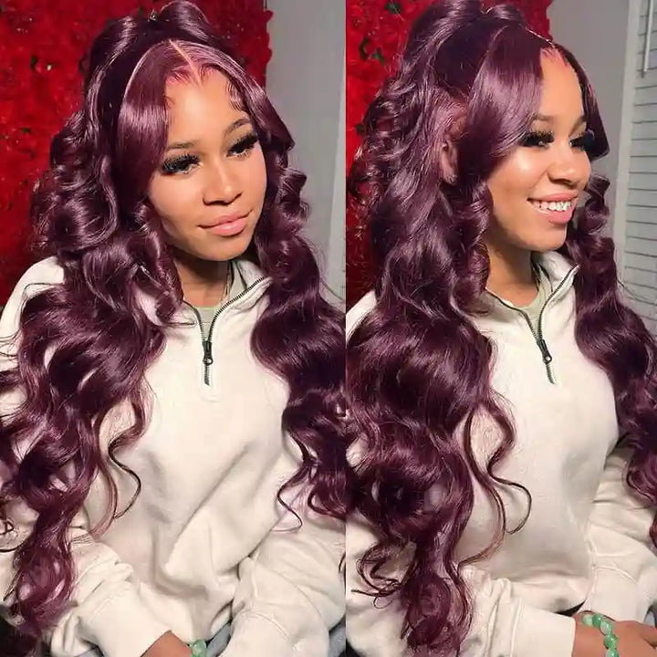 Dorsanee Hair Dark Purple Pure Colored Body Wave 13x4 Lace Frontal Wig  Human Hair Wigs