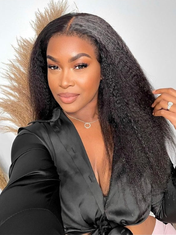 Dorsanee No Lace No Glue V Part 100% Virgin Human Hair No Leave Out Kinky Straight Wigs