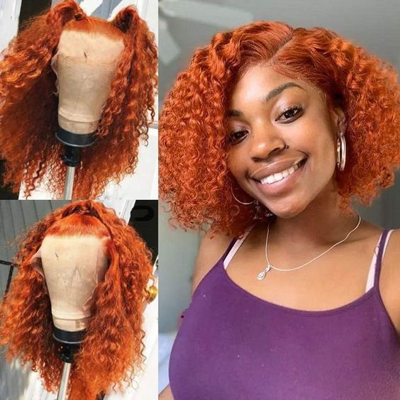 Two Wigs = $159 | 12" Ginger Orange 13x4 Lace Front Jerry Curly Bob Wig + 14" V-Part Straight Bob Wig