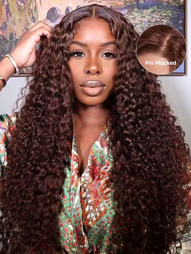 Chocolate Brown #4 Water Wave Wig Transparent Lace 13x4/5x5 Lace Frontal Human Hair Wig