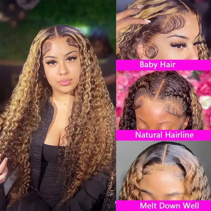 Dorsanee hair jerry curly #P4/27 highlight 13x4/5x5 HD lace human hair wig