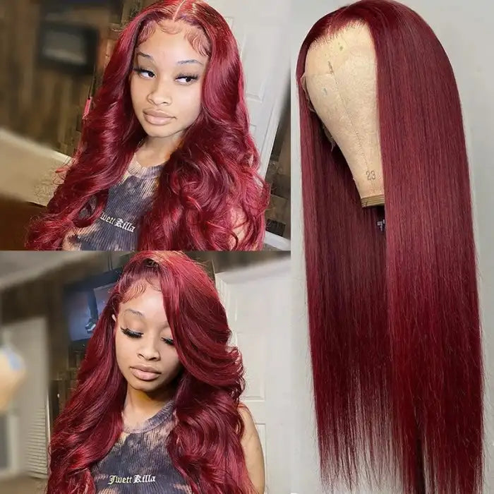 Dorsanee Hair Long Straight Hair 99j Burgundy 5X5/13x4 HD Lace Front Wig Glueless Pre Plucked With Baby Hair 100% Virgin Human Hair Wig