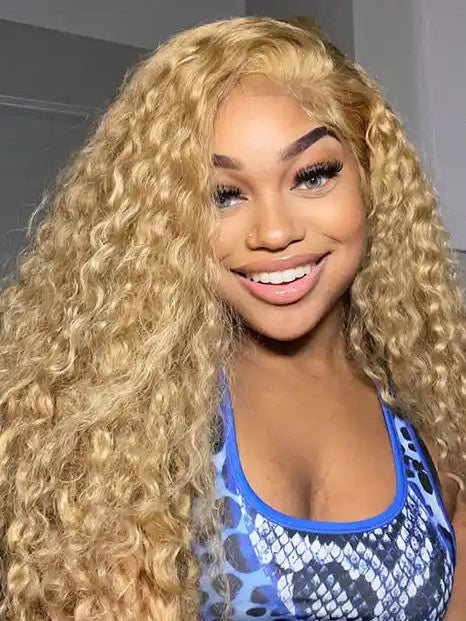 Dorsanee 250 Density Honey Blonde #27 Jerry Curly Hair 13x4 Lace Front Virgin Human Hair Wig