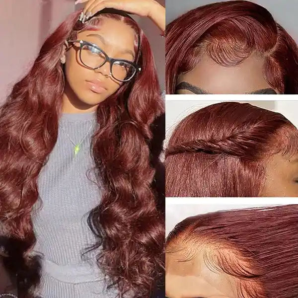 Dorsanee hair body wave 5x5/13X4 reddish brown HD lace front human hair wigs