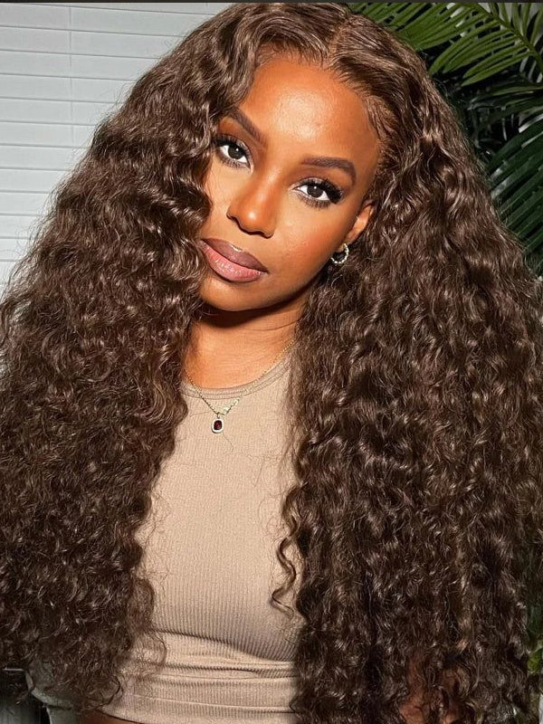 Youtuber Same Chocolate Color 13x4 Transparent Lace Frontal Wig Dark Brown #4 Chestnut Color Wig