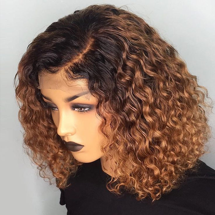 Two Wigs = $169 | 12" Reddish Brown 13x4 Lace Front Jerry Curly Wig + 14" #1B/30 Ombre 13x4 Lace Front Jerry Curly Wig