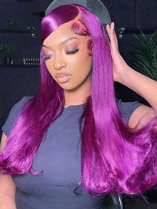 Dorsanee Purple 13x4 Front Lace Wig Straight Lace Front Brazilian 200% Density Human Hair Wig