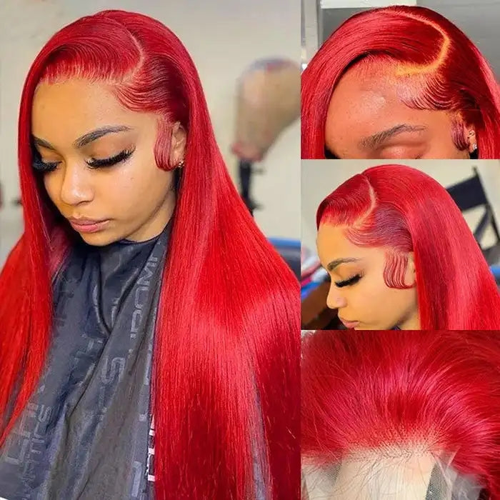 Dorsanee Hair Red 13x4 Lace Front Brazilian Straight Pre Plucked HD Transparent Lace Frontal Human Hair Wig