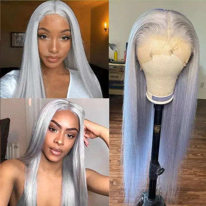 Dorsanee Hair Grey Colored 13x4 HD Lace Front Human Hair Wig Straight Brazilian Remy Hair