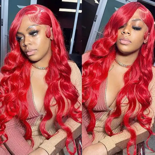 Dorsanee Hair Red Color Body Wave Transparent 13x4 Lace Front Wig Human Hair Wig