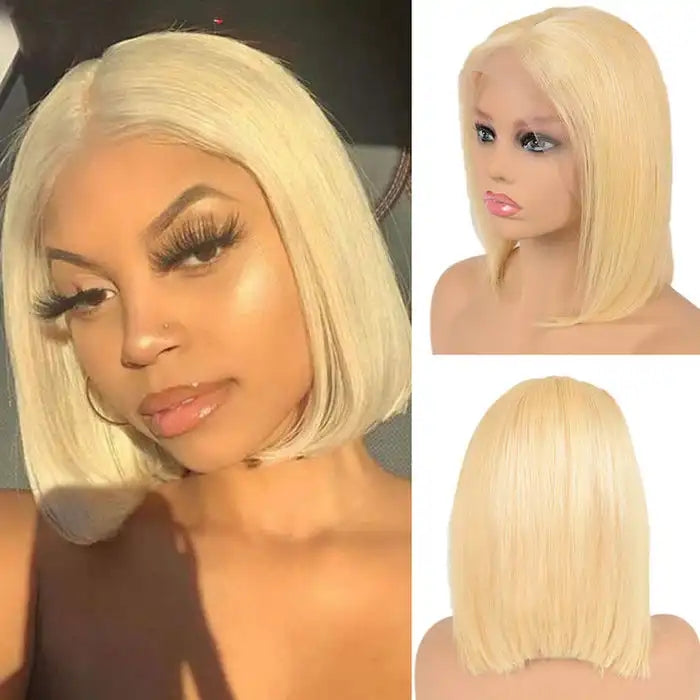Dorsanee hair stright 13×4 #613 blonde HD lace front short bob human hair wig for black girls