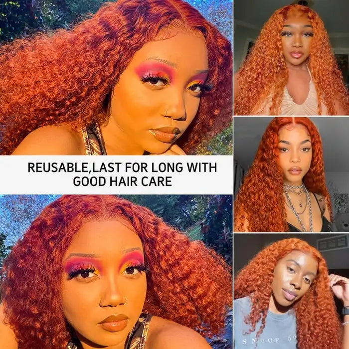 Dorsanee Hair Ginger Colored Water Wave 5x5 HD Human Hair Lace Wig Black Girl
