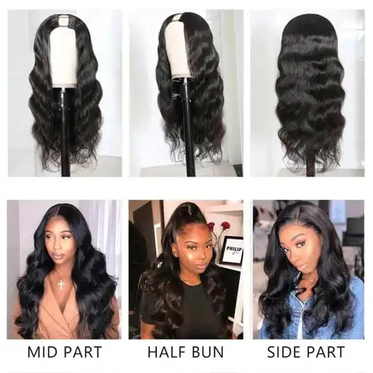 Dorsanee hair body wave U part human hair glueless wig for black girls