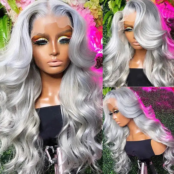 Dorsanee Hair Silver Gray Body Wave 13x4 HD Transparent Lace Frontal Wigs Human Hair Wigs