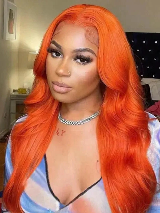 Dorsanee #350 Orange Color 13x4/5x5 HD Lace Front Closure Human Hair Wigs Body Wave Wigs