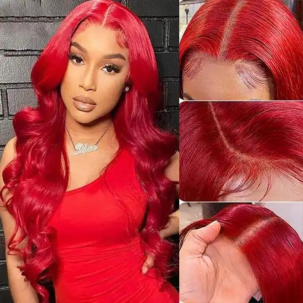 Dorsanee Hair Red Color Body Wave Transparent 13x4 Lace Front Wig Human Hair Wig