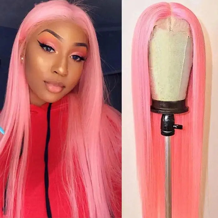 Dorsanee Hair Pink 13x4 Front Lace Wig Straight  Brazilian 200% Density Human Hair Wig