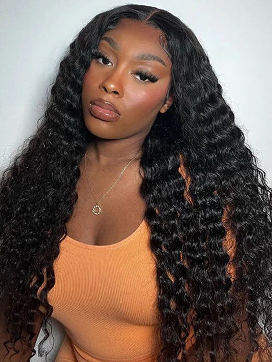 HD Lace 6x4 Lace Closure Wigs Deep Wave Glueless Wig Pre Plucked Natural Black Water Wave Curly Human Hair Wigs