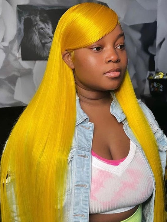 Dorsanee Hair Yellow Color Long Straight 13x4 Lace Front Wig For Black Women With Baby Hair Human Hair Wig