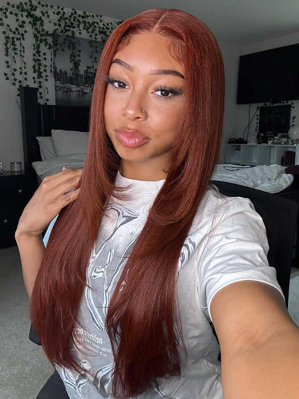Chocolate Brown Straight Layered Haircut 13x4 Lace Frontal Wig #4 Color Wig Human Hair Wigs