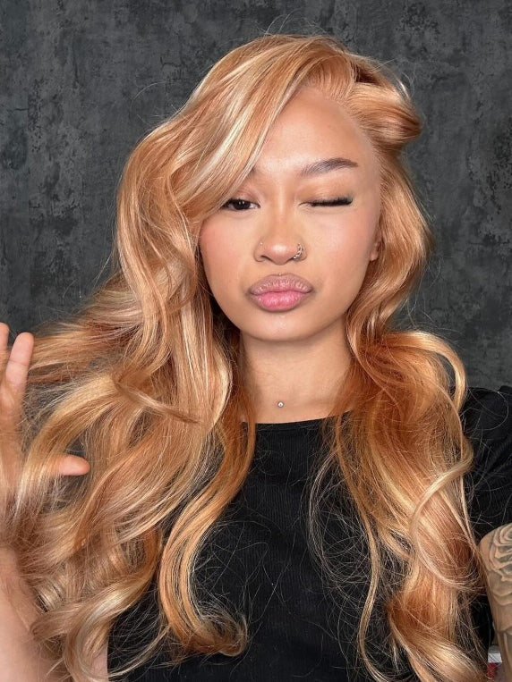 Dorsanee Ash Light Brown Highlight 13x4 Lace Front Mixed Brown&Blonde Color Straight/Body Wave Human Hair Wig